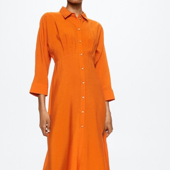 Mango Dresses & Skirts - NWT Mango Vibrant Orange Long Sleeve Dress- size XS